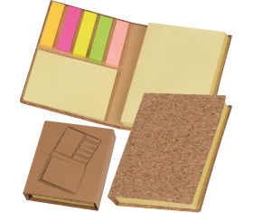 Taccuino con post-it adesivi con rivestimento in sughero